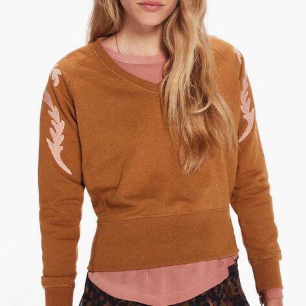 Scotch & Soda | Women’s V Neck Embroidered Sleeve Midnight Safari Pullover Boho